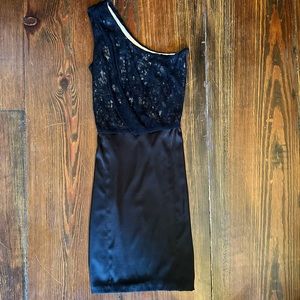 Obakki Knit and Satin Black Dress 0